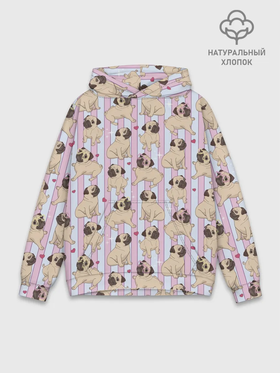 Худи мужской база хлопок / Забавные Мопсы