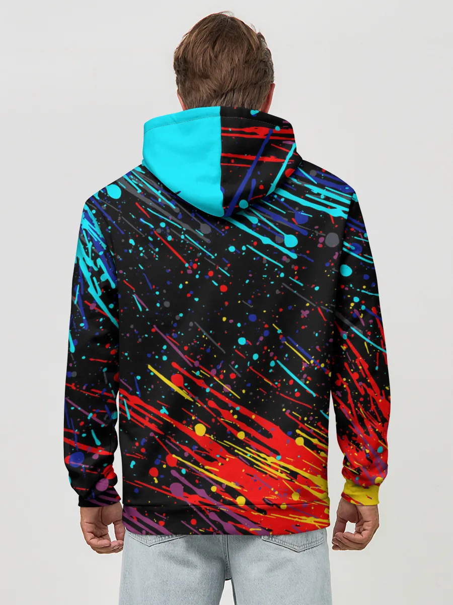 Худи мужской база хлопок / Cyberpunk 2077 Цветные брызги.