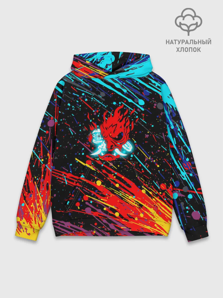 Худи мужской база хлопок / Cyberpunk 2077 Цветные брызги.