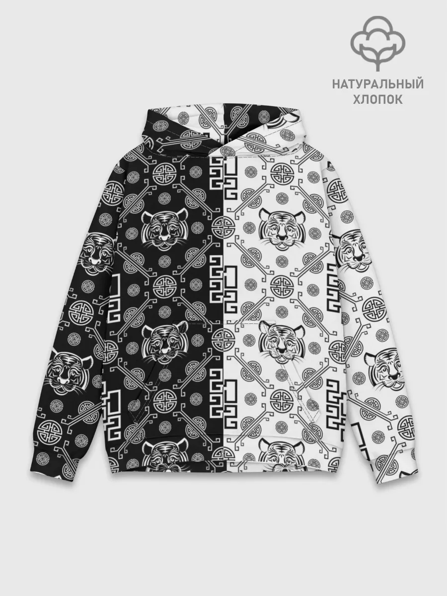 Худи мужской база хлопок / Тигры в китайском стиле