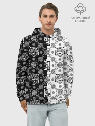 Худи мужской база хлопок / Тигры в китайском стиле