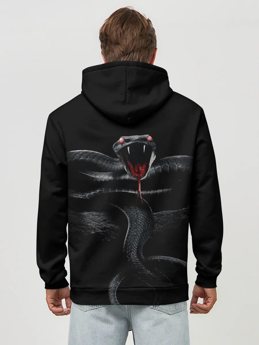 Худи мужской база хлопок / ЗМЕЯ НА КАМНЕ НА ЧЕРНОМ ФОНЕ