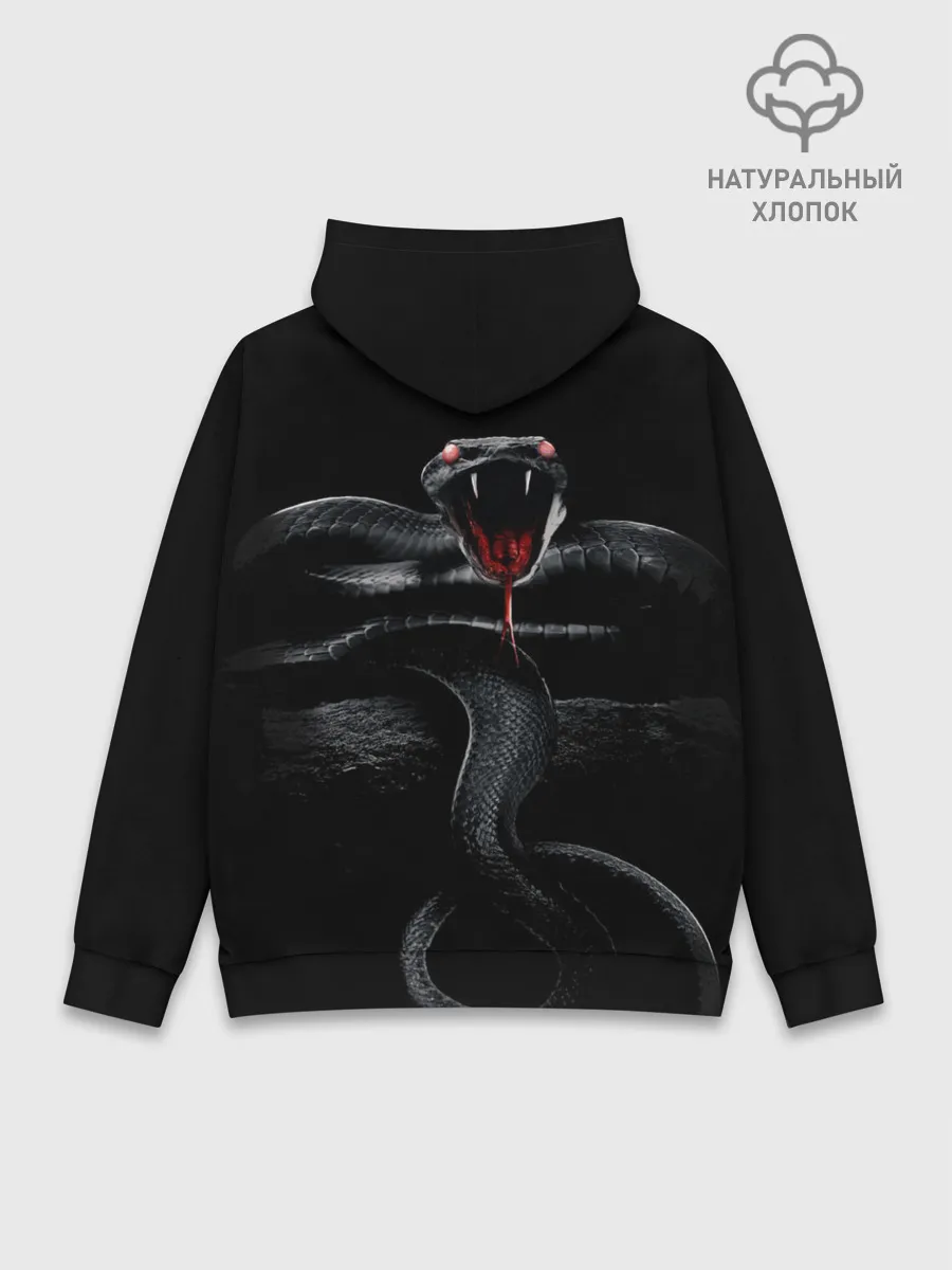 Худи мужской база хлопок / ЗМЕЯ НА КАМНЕ НА ЧЕРНОМ ФОНЕ