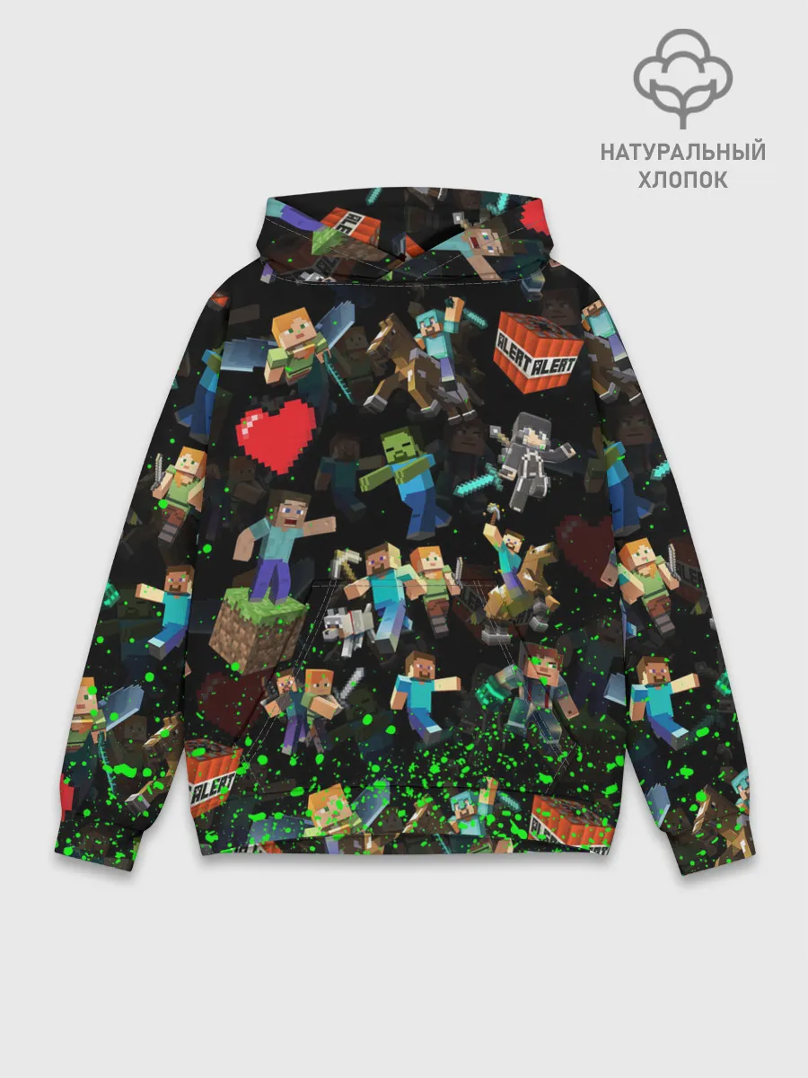 Худи мужской база хлопок / МАЙНКРАФТ ПАТТЕРН ГЕРОИ ИГРЫ