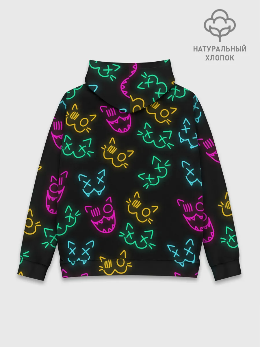 Худи мужской база хлопок / НЕОНОВЫЕ КОТИКИ / NEON FACES CATS