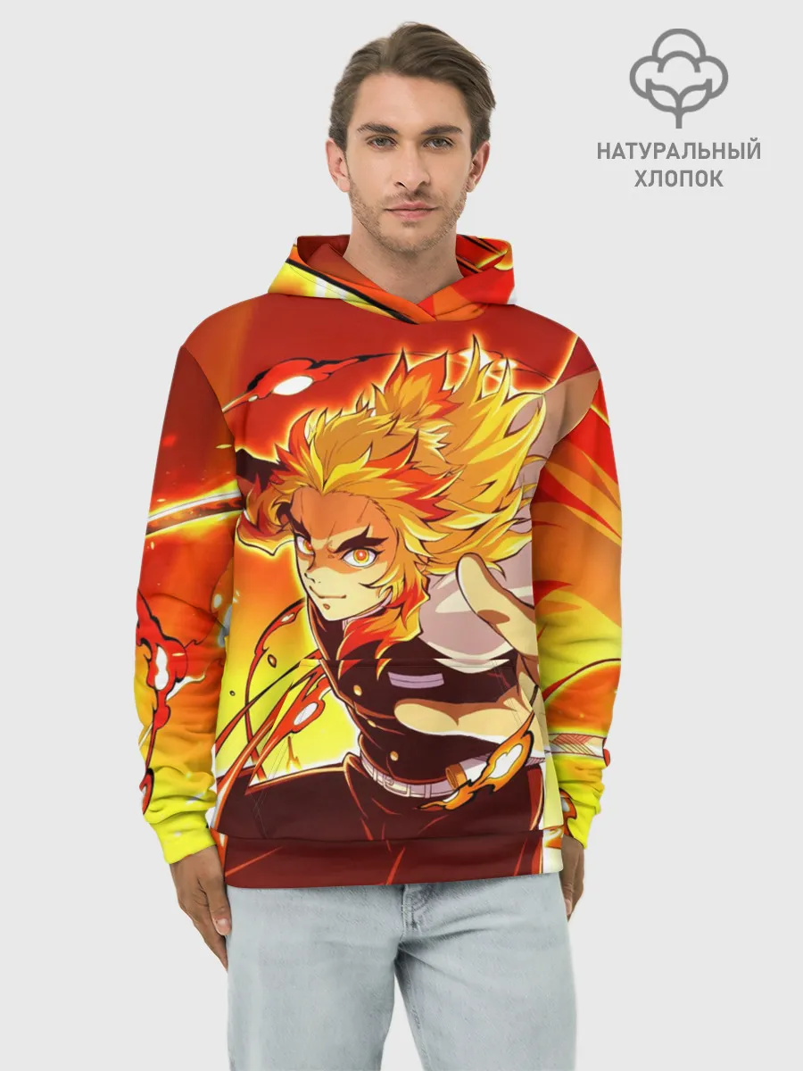 Худи мужской база хлопок / Ренгоку Кёджуро, Клинок рассекающий демонов