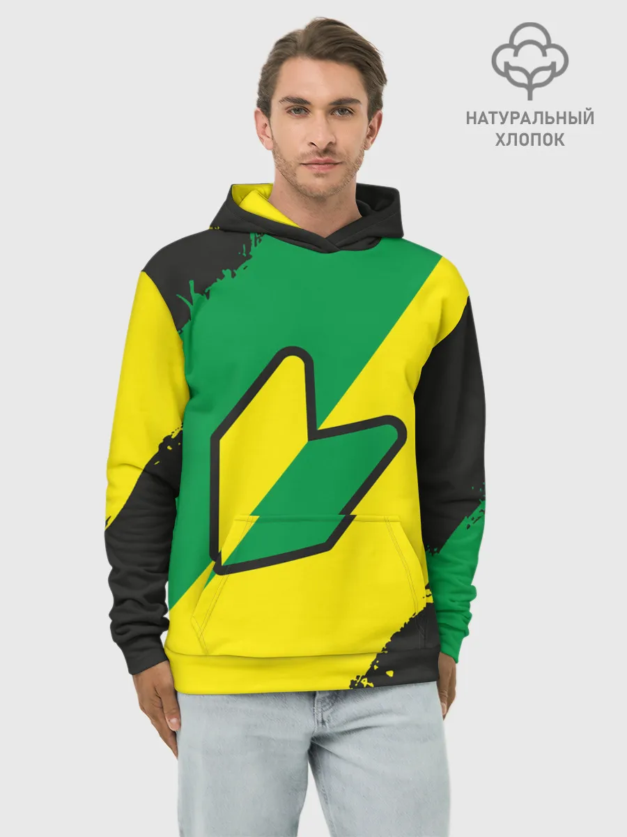 Худи мужской база хлопок / JDM GREEN YELLOW LOGO