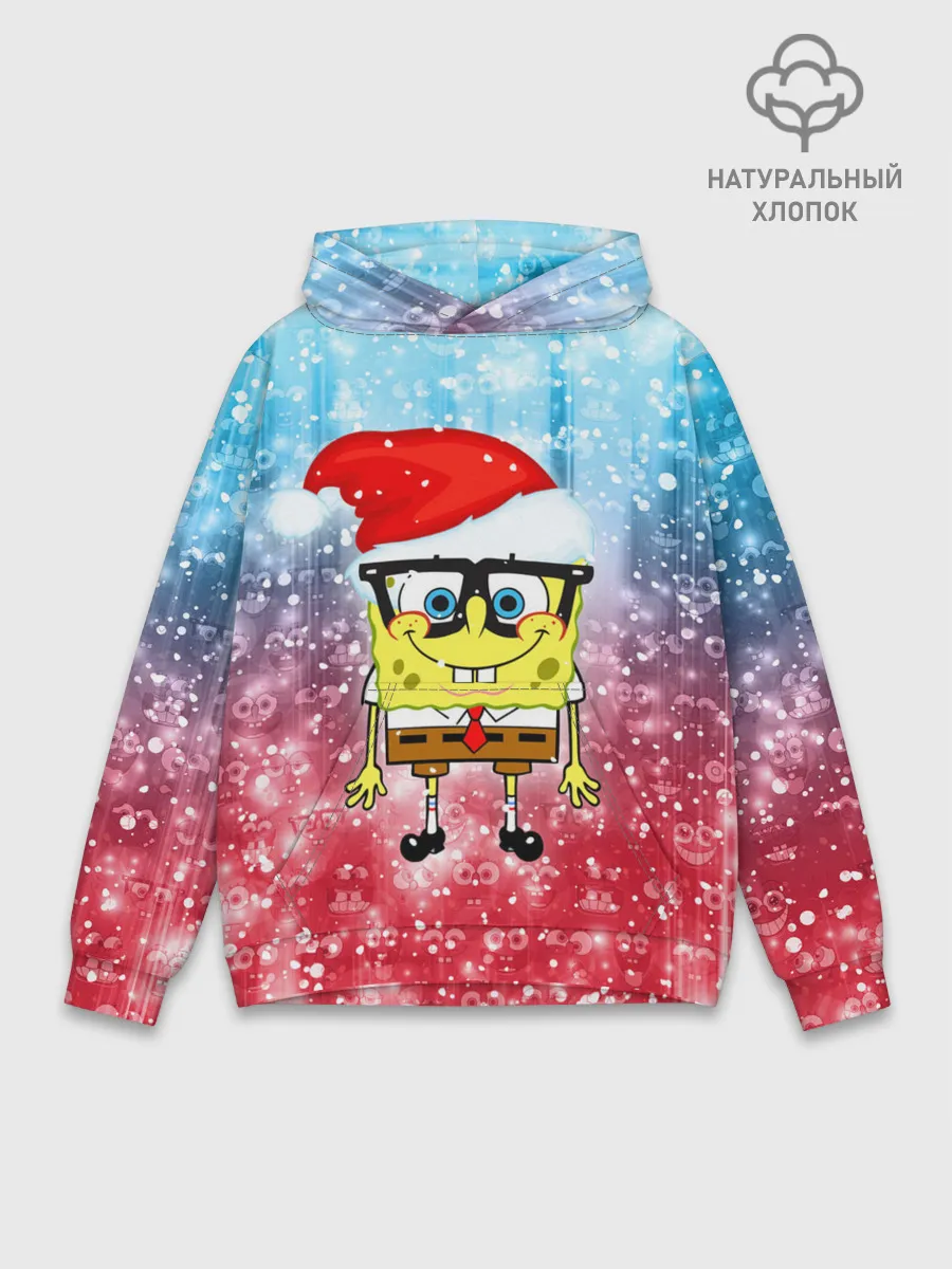 Худи мужской база хлопок / Новогодний Спанч Боб