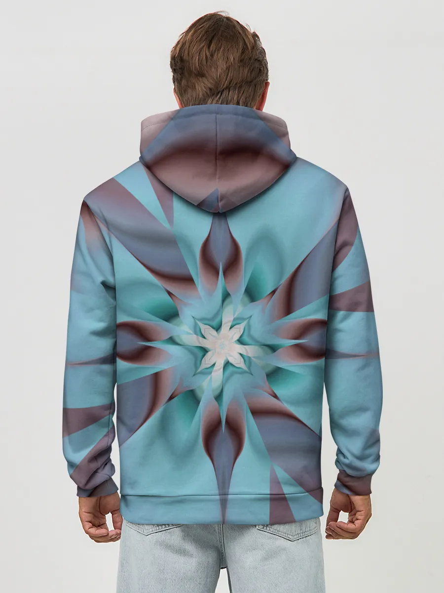Худи мужской база хлопок / Абстрактный цветок. Голубой.