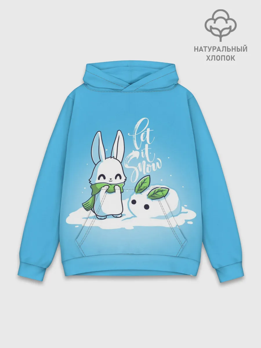 Худи мужской база хлопок / Let it snow. Зайчик и снежок