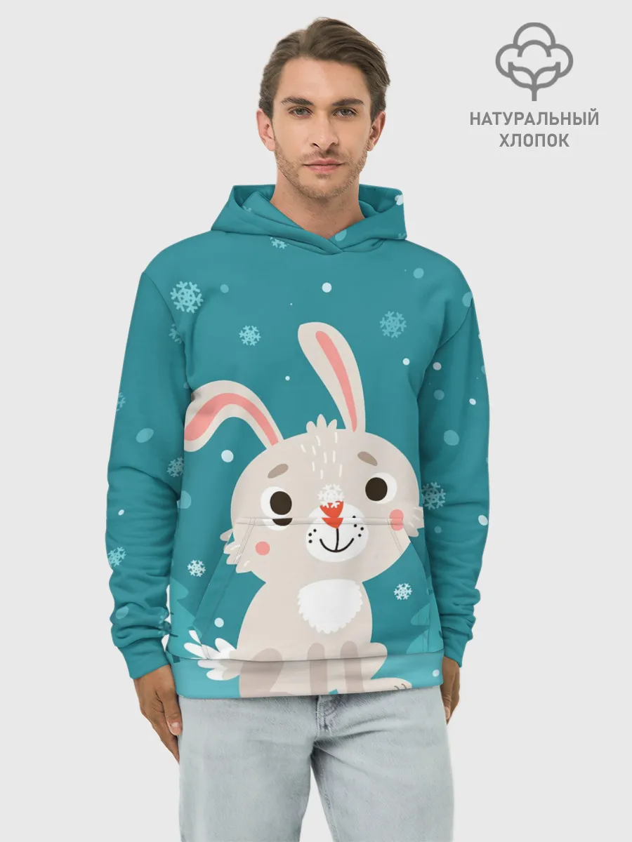 Худи мужской база хлопок / Новогодний зайчик