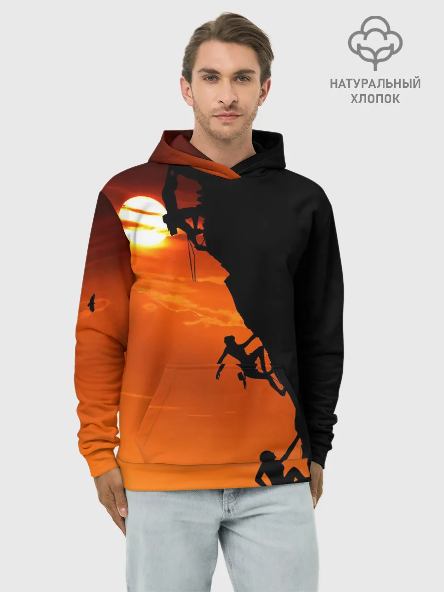 Худи мужской база хлопок / СКАЛОЛАЗЫ В ЗАКАТЕ