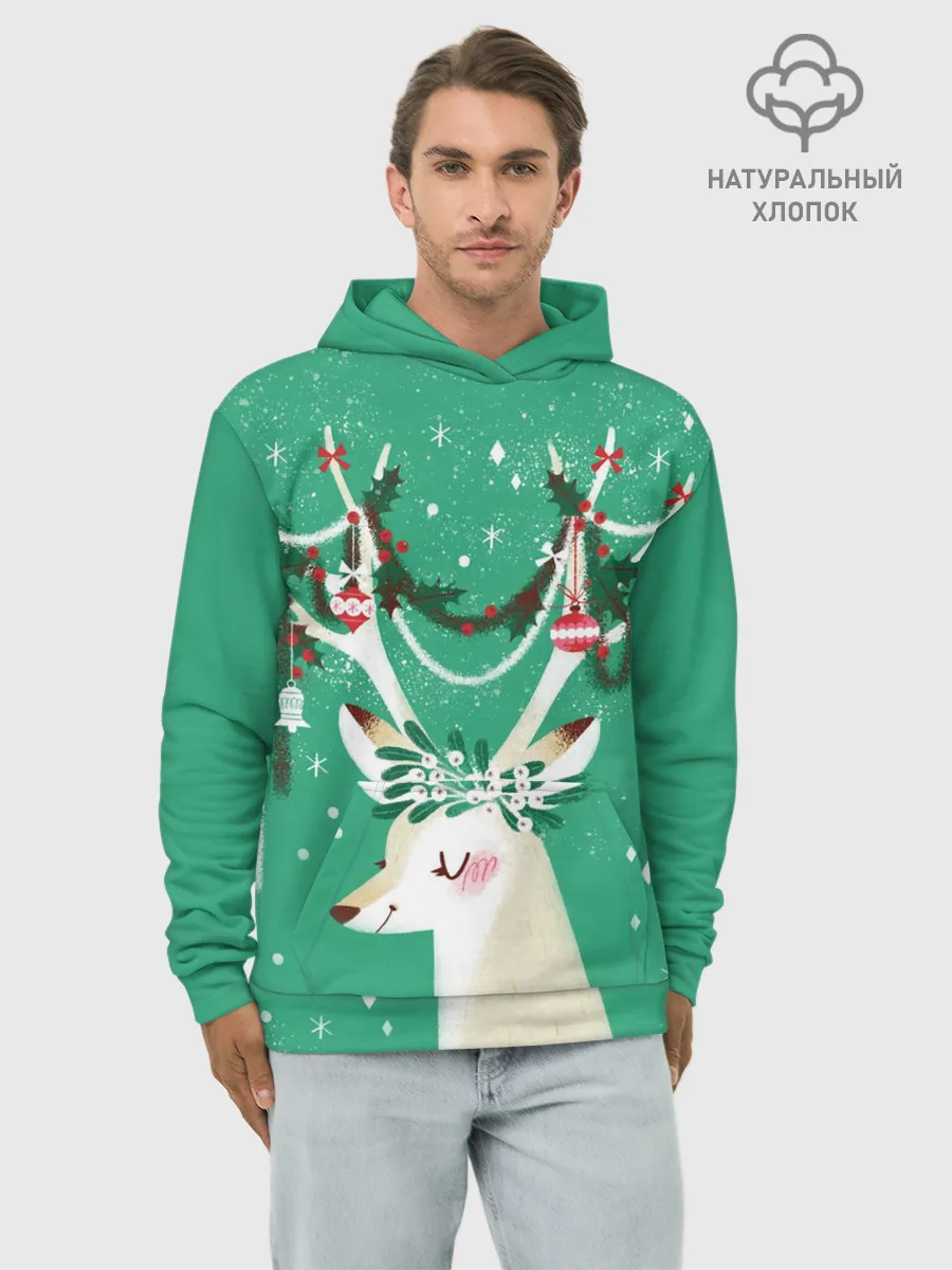 Худи мужской база хлопок / Олень. Новый год