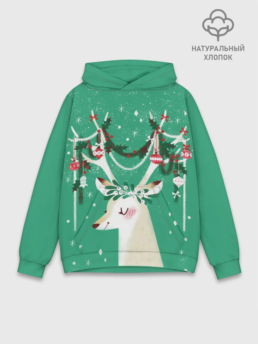 Худи мужской база хлопок / Олень. Новый год