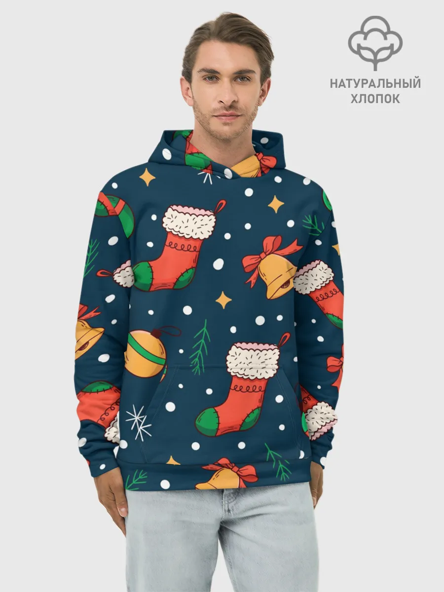 Худи мужской база хлопок / Новогодний, рождественский узор