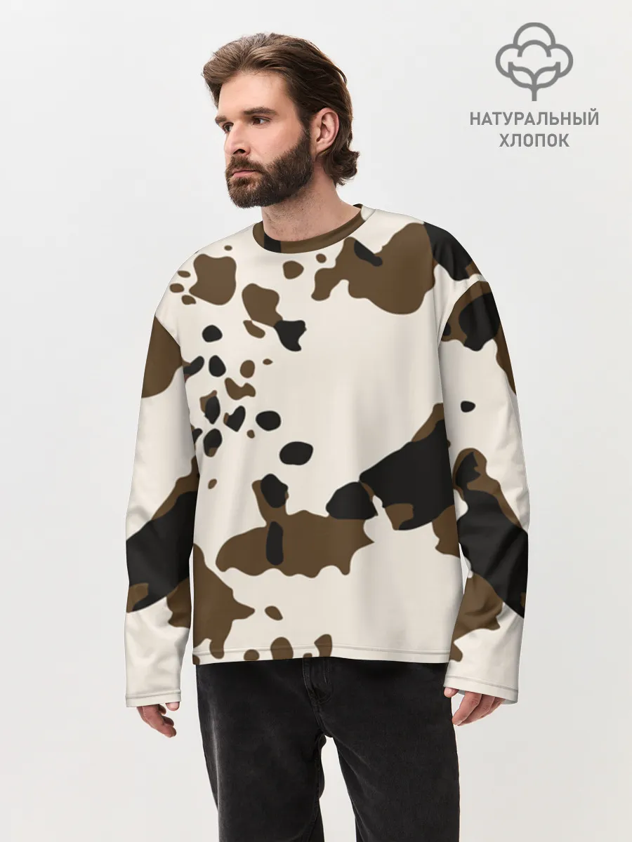 Мужской лонгслив оверсайз хлопок / CowPrint