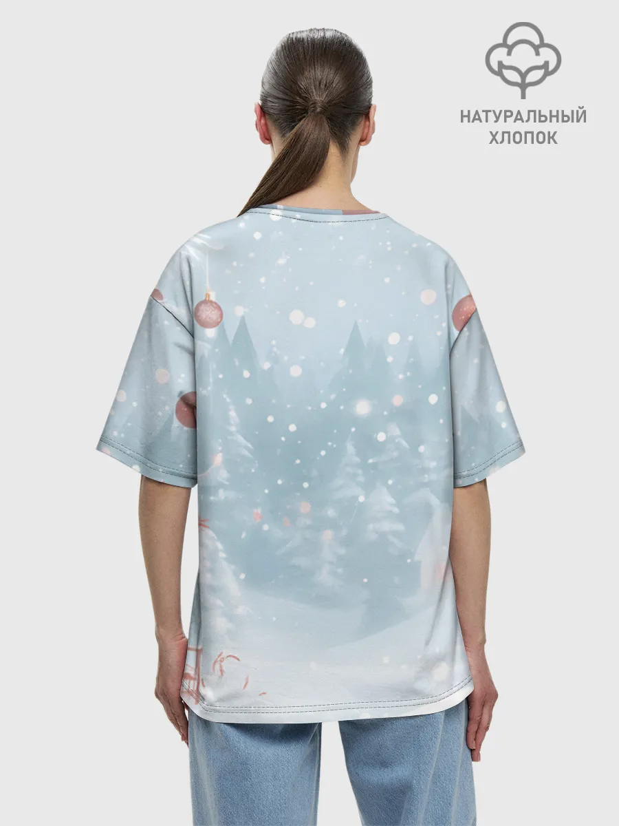 Женская футболка оверсайз хлопок / Пони Новый год