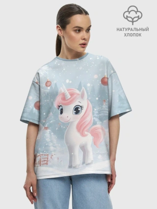 Женская футболка оверсайз хлопок / Пони Новый год
