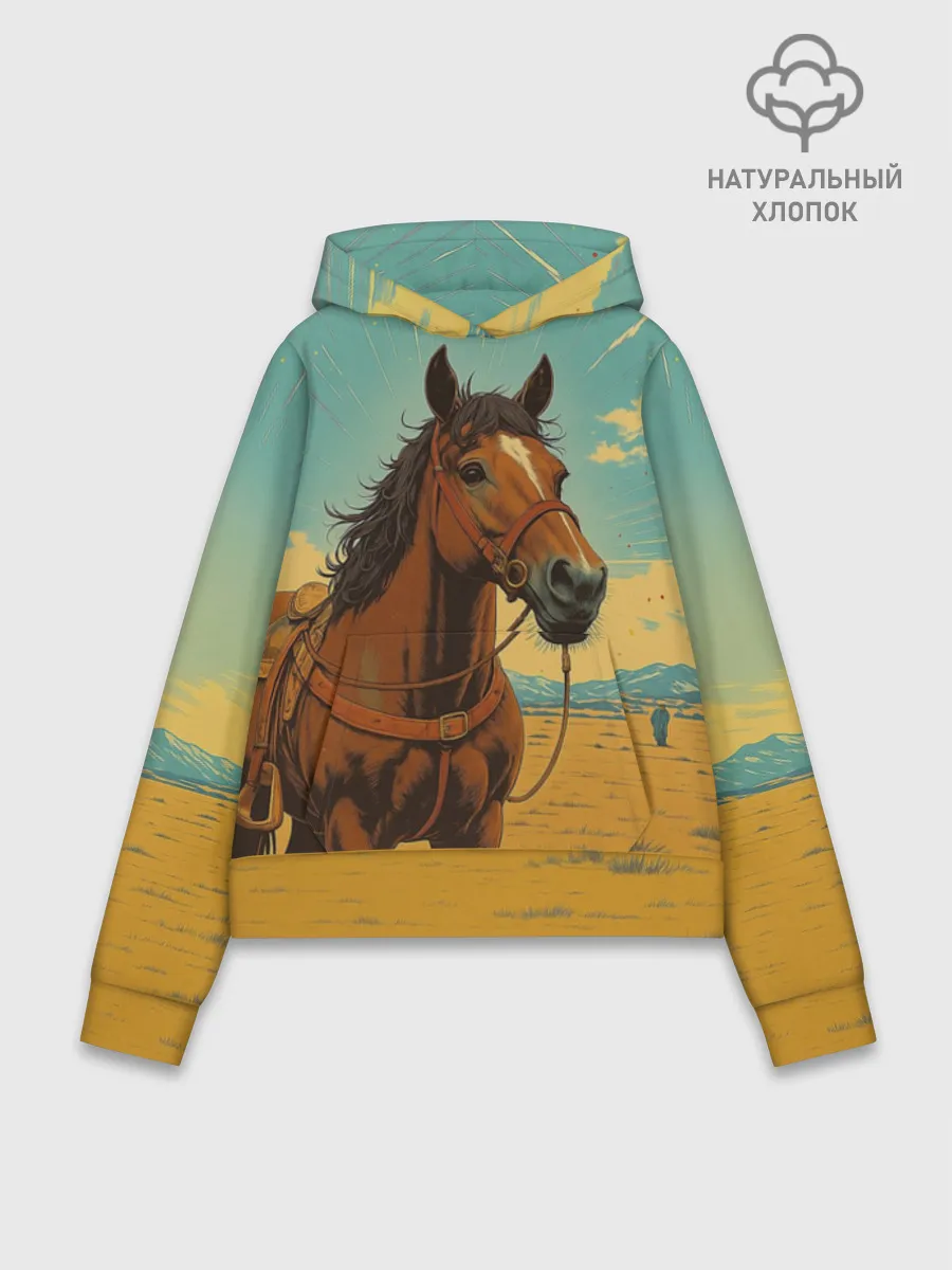 Худи женский база хлопок / Loshad_v_pustine