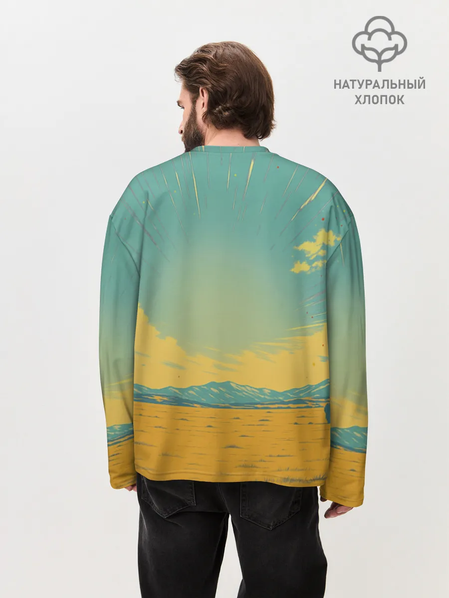 Мужской лонгслив оверсайз хлопок / Loshad_v_pustine