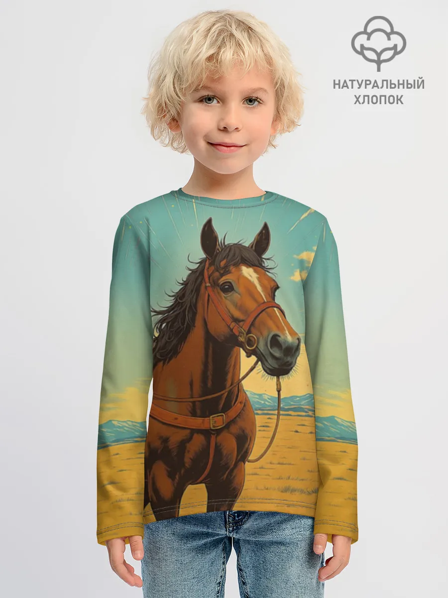 Детский лонгслив хлопок / Loshad_v_pustine