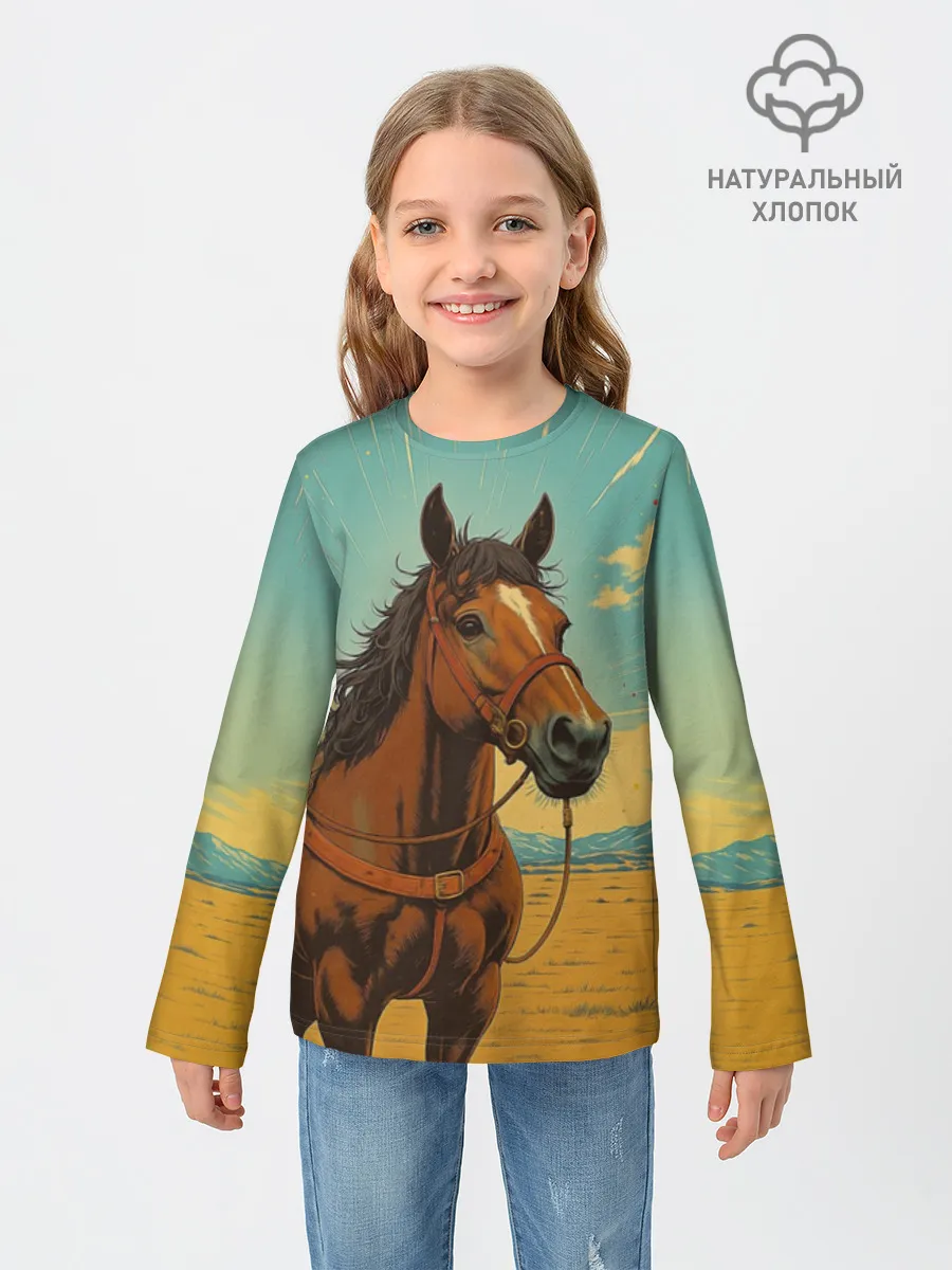 Детский лонгслив хлопок / Loshad_v_pustine