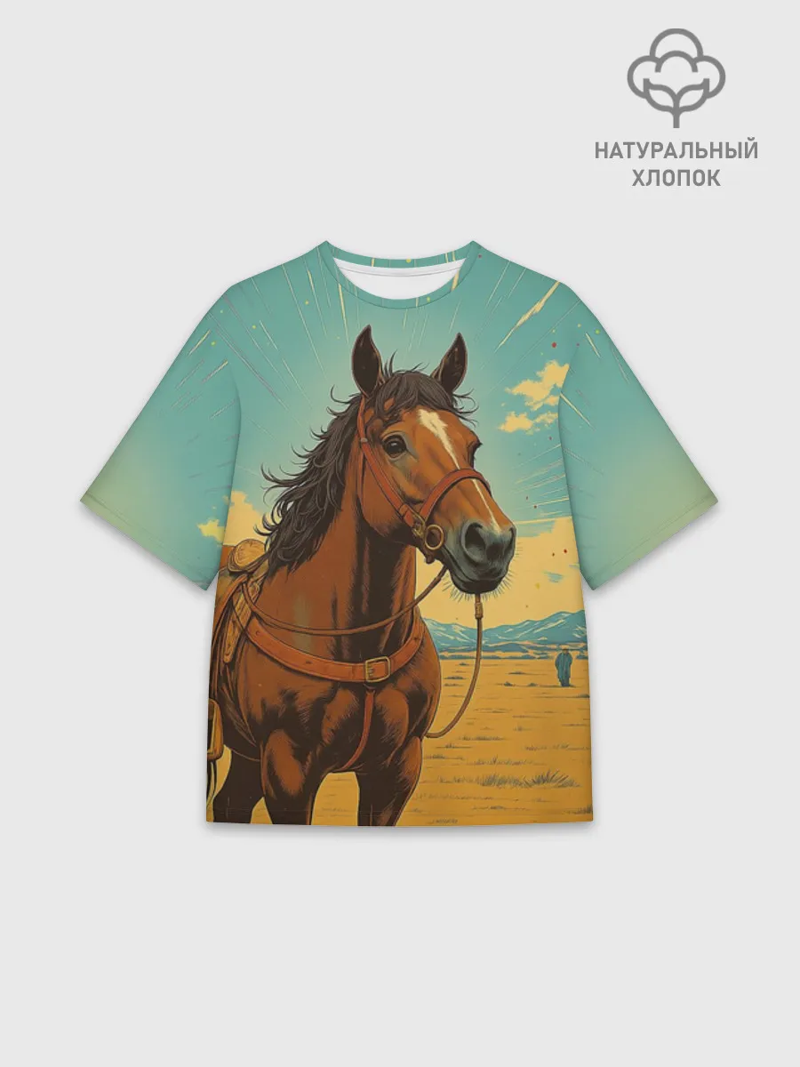 Мужская футболка оверсайз хлопок / Loshad_v_pustine