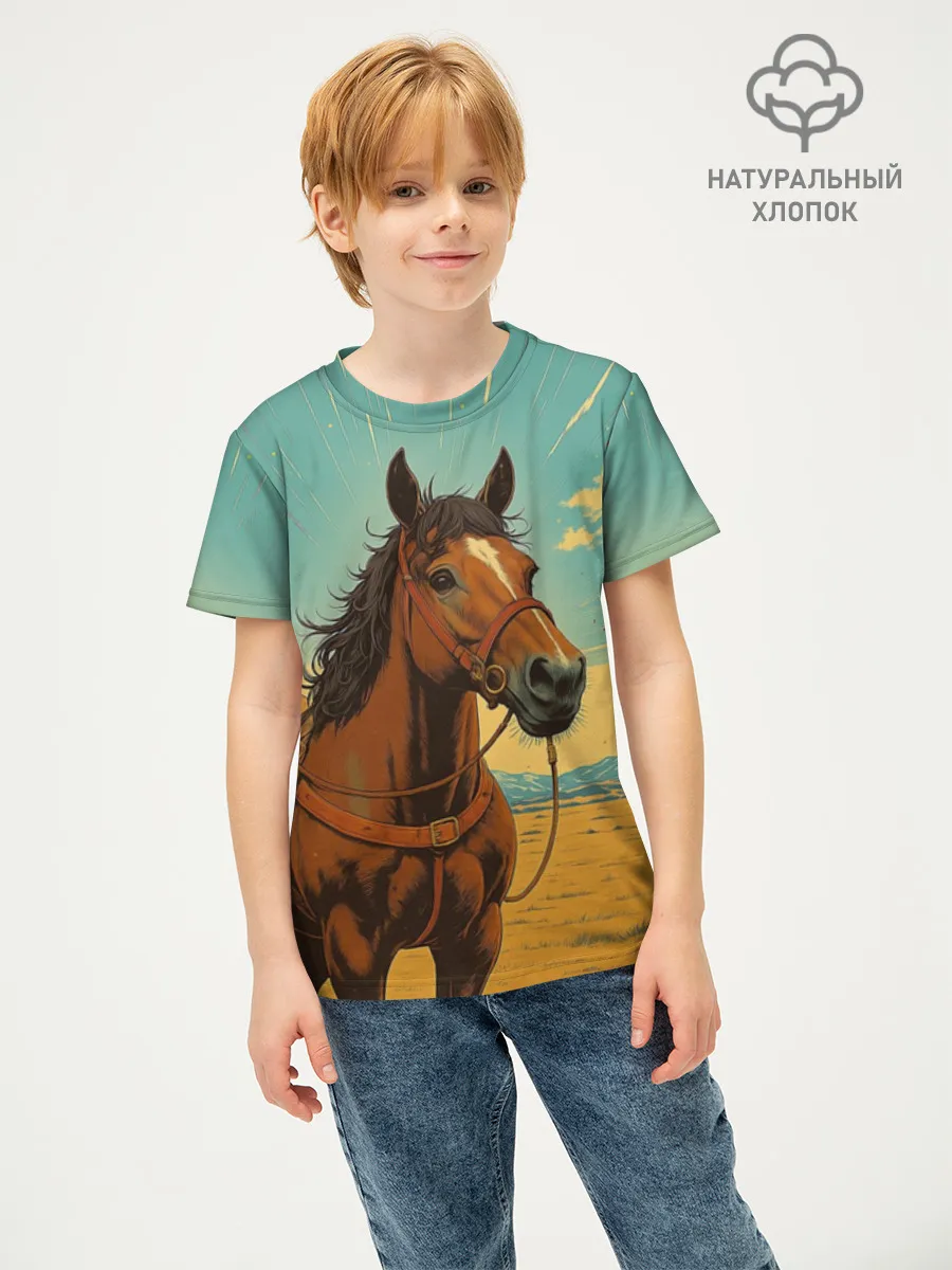 Детская футболка хлопок / Loshad_v_pustine