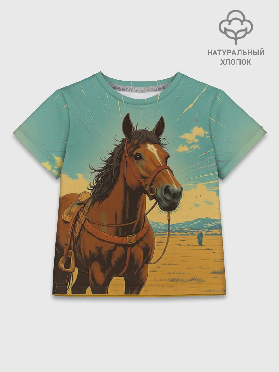 Детская футболка хлопок / Loshad_v_pustine