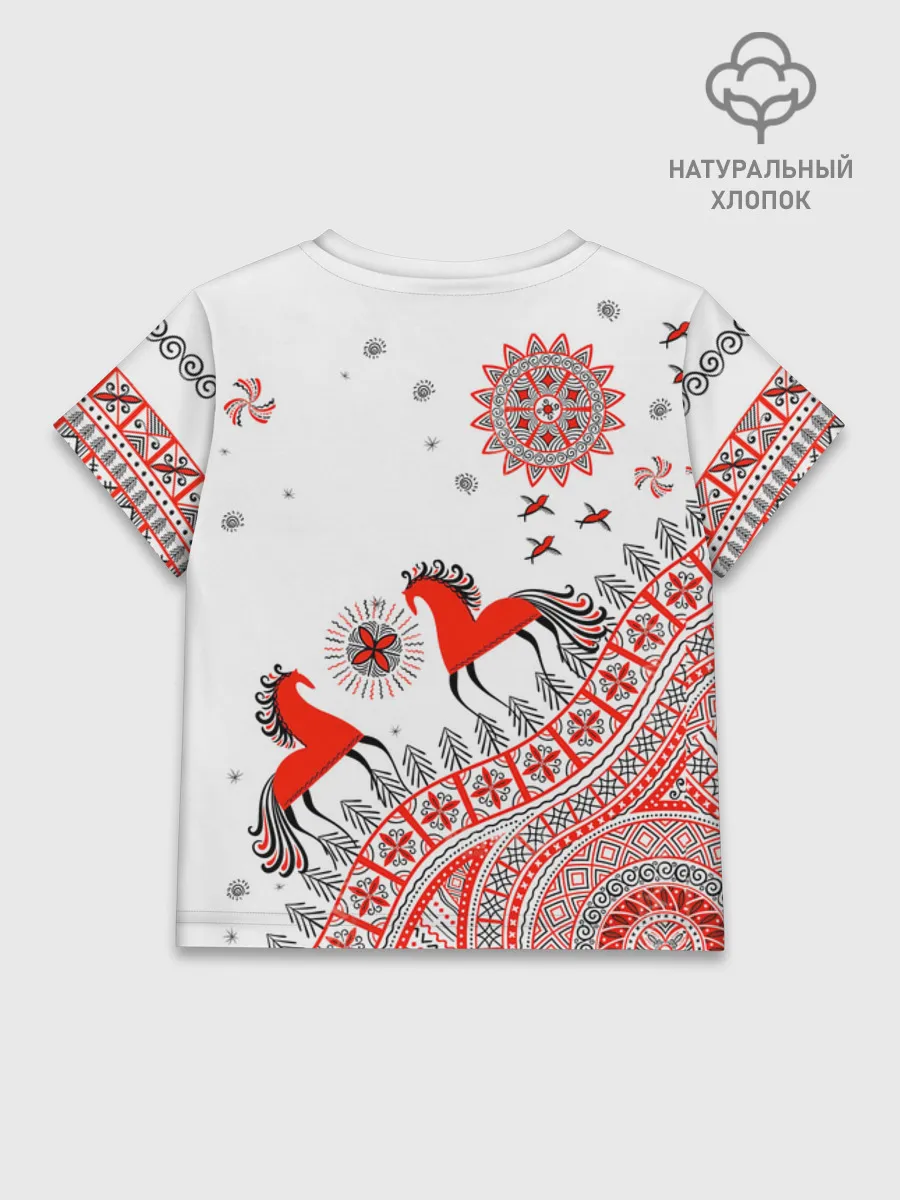 Детская футболка хлопок / Мезенская роспись Horse Kids