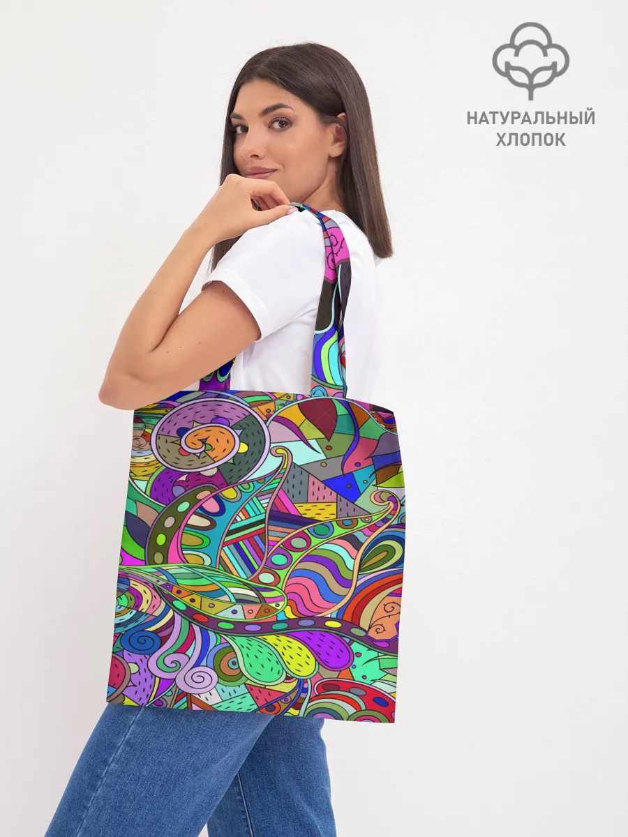 Шоппер база / Дудлы узор разноцветный хиппи