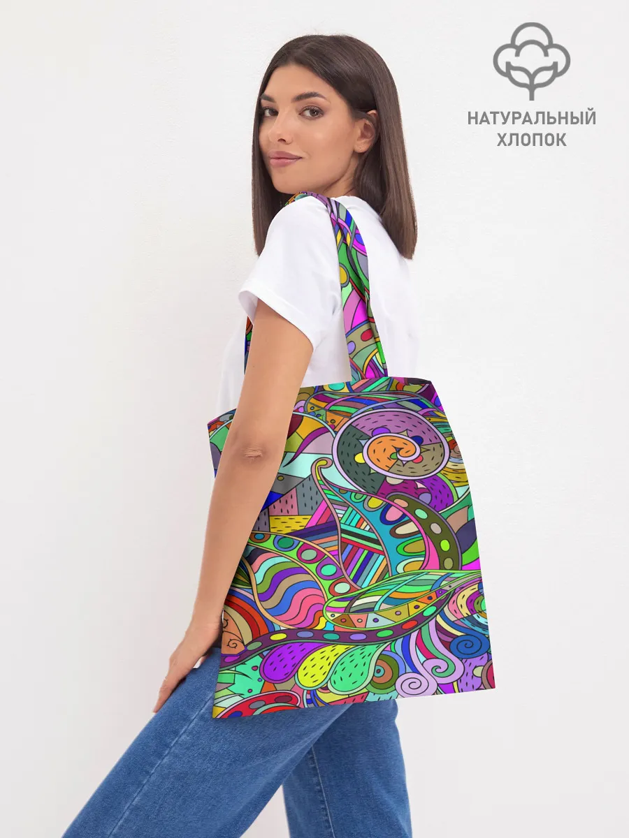Шоппер база / Дудлы узор разноцветный хиппи