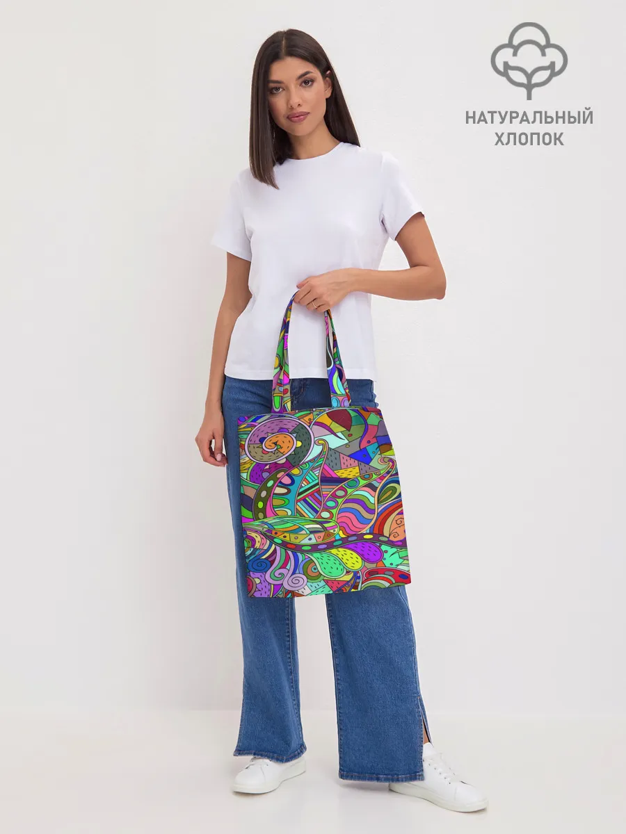 Шоппер база / Дудлы узор разноцветный хиппи