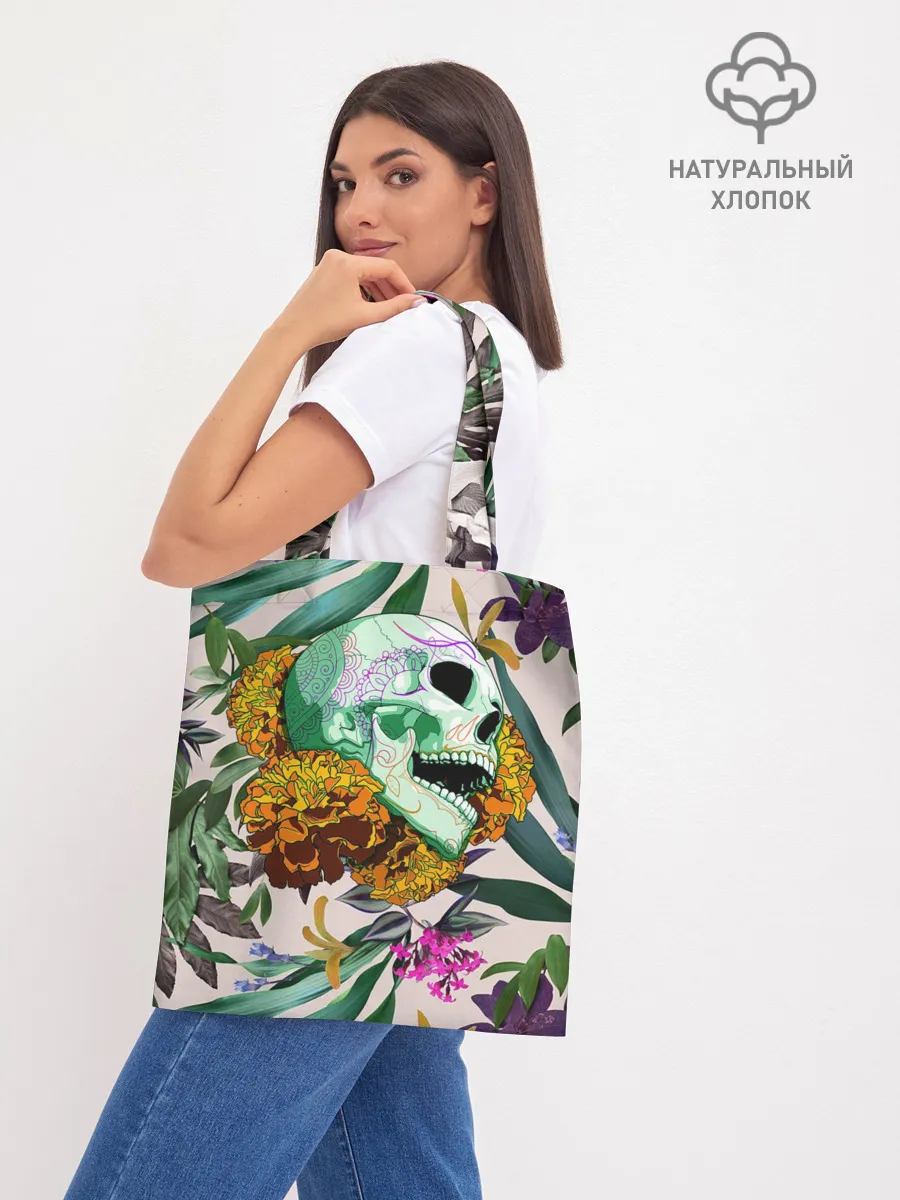 Шоппер база / Череп в цветах