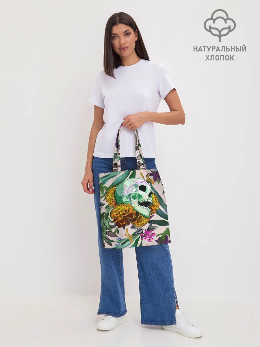 Шоппер база / Череп в цветах