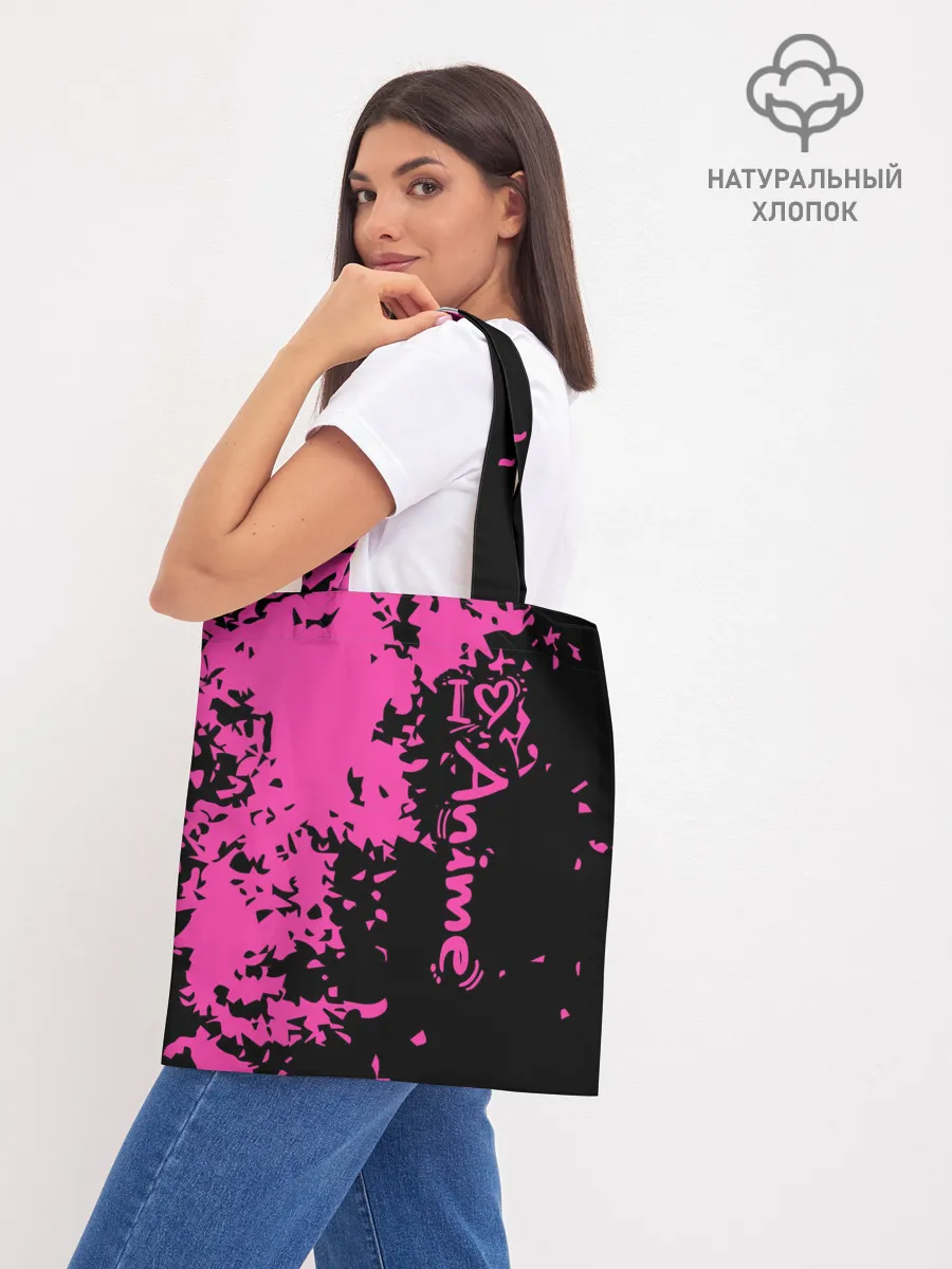 Шоппер база / Love anime розовые кляксы на черном
