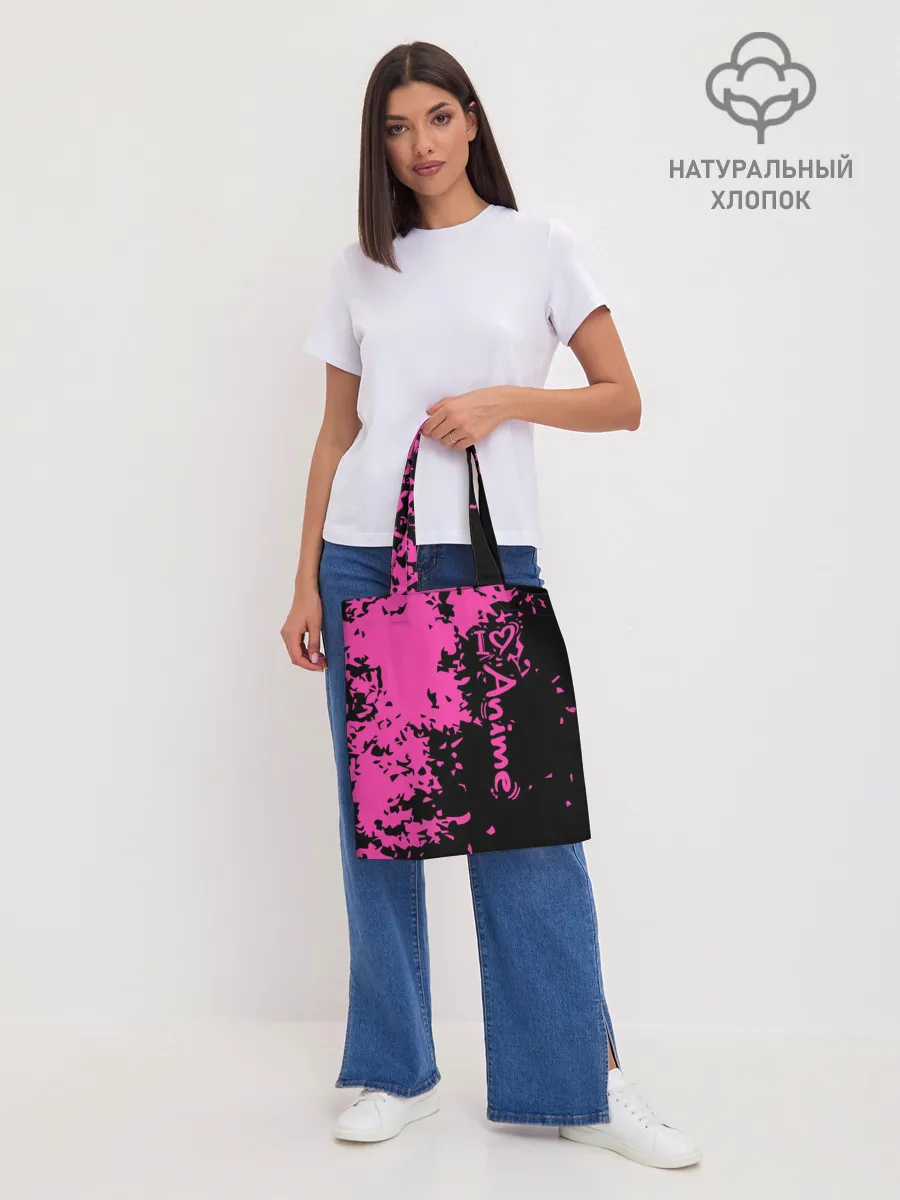 Шоппер база / Love anime розовые кляксы на черном