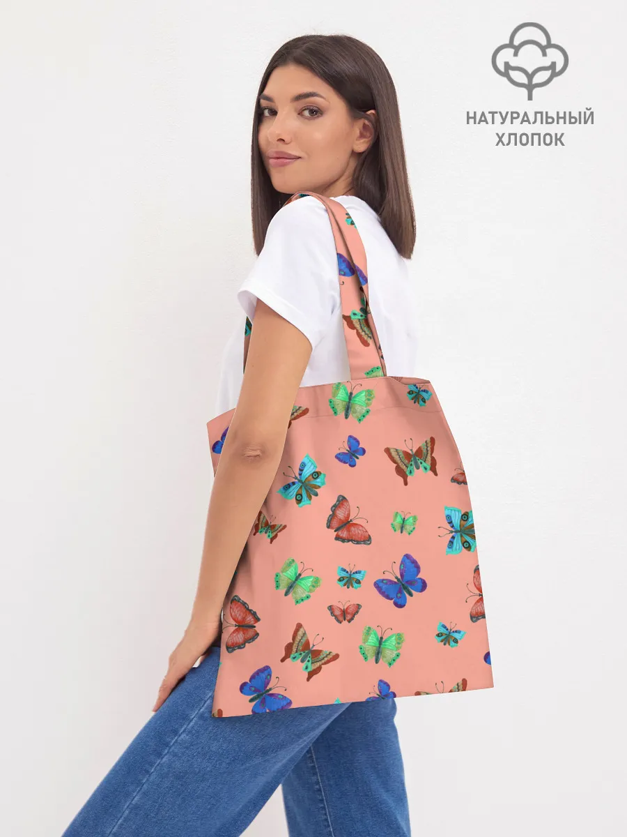 Шоппер база / Бабочки на персиковом фоне