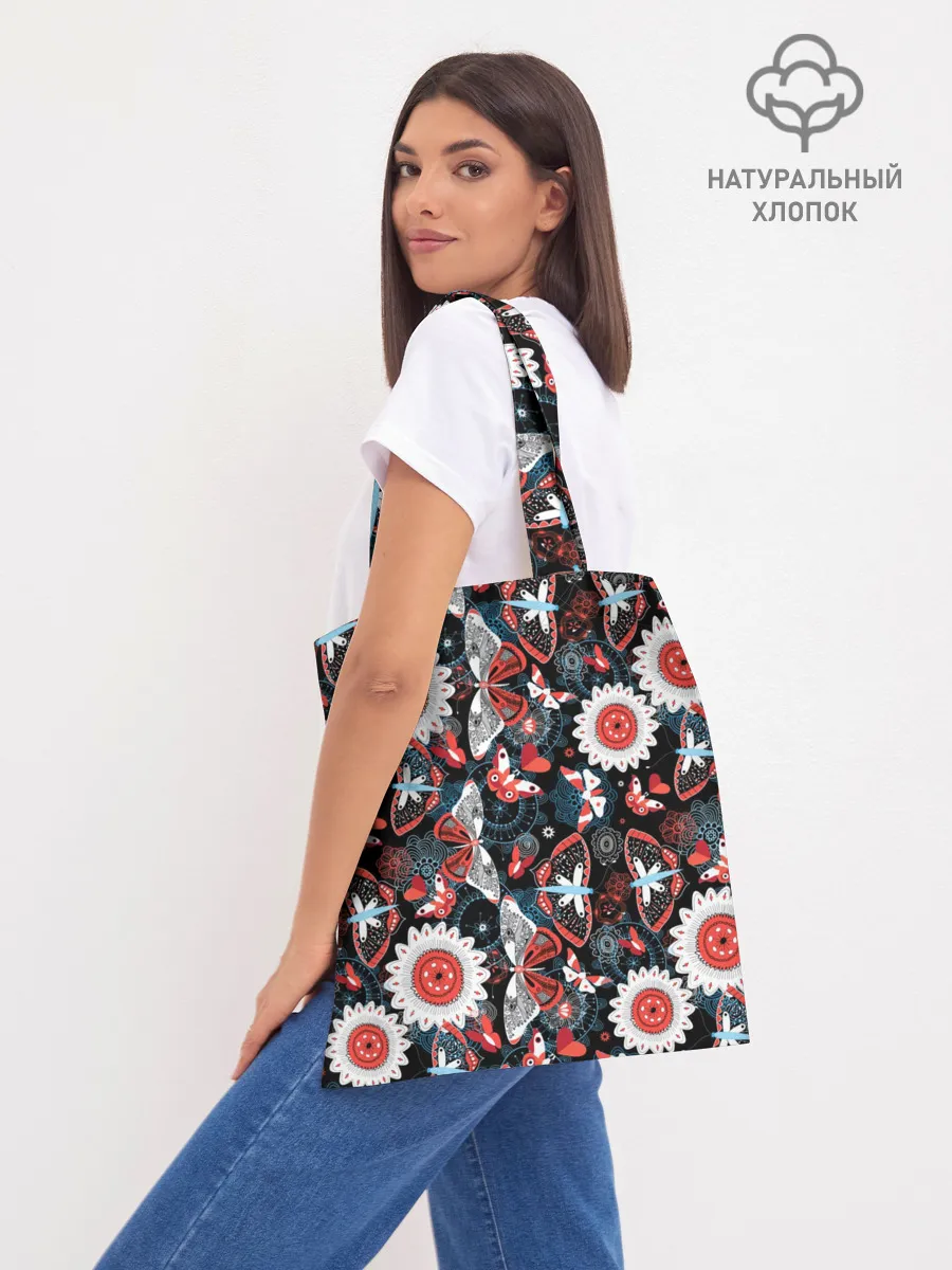 Шоппер база / Паттерн из Бабочек с Цветами