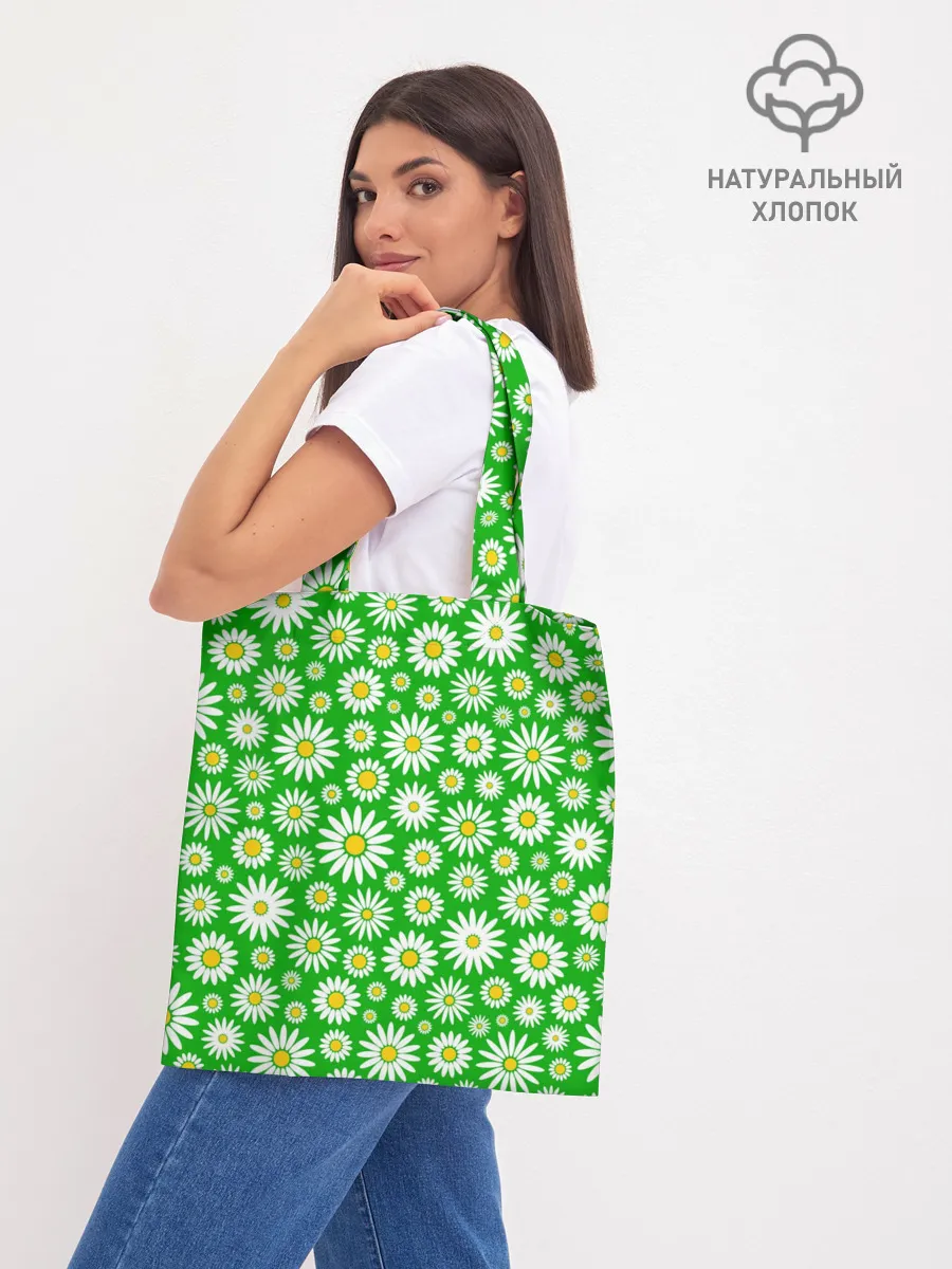 Шоппер база / Ромашки на зелёном фоне