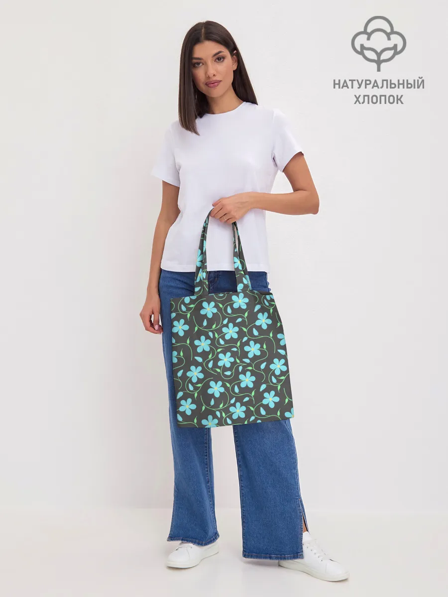 Шоппер база / Цветочный узор на темном фоне