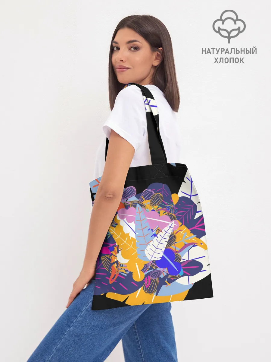 Шоппер база / узор из листьев и цветов