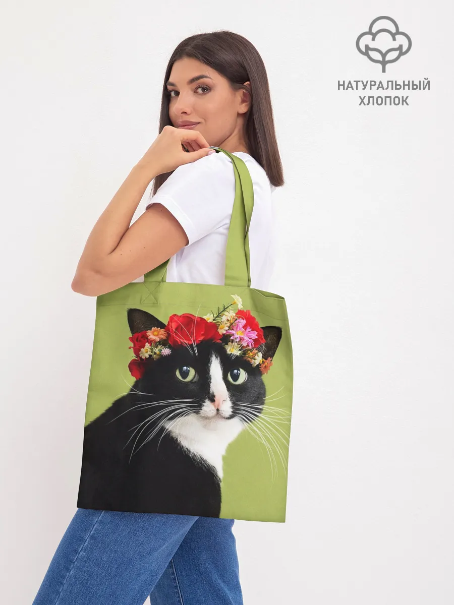 Шоппер база / Кот и цветы