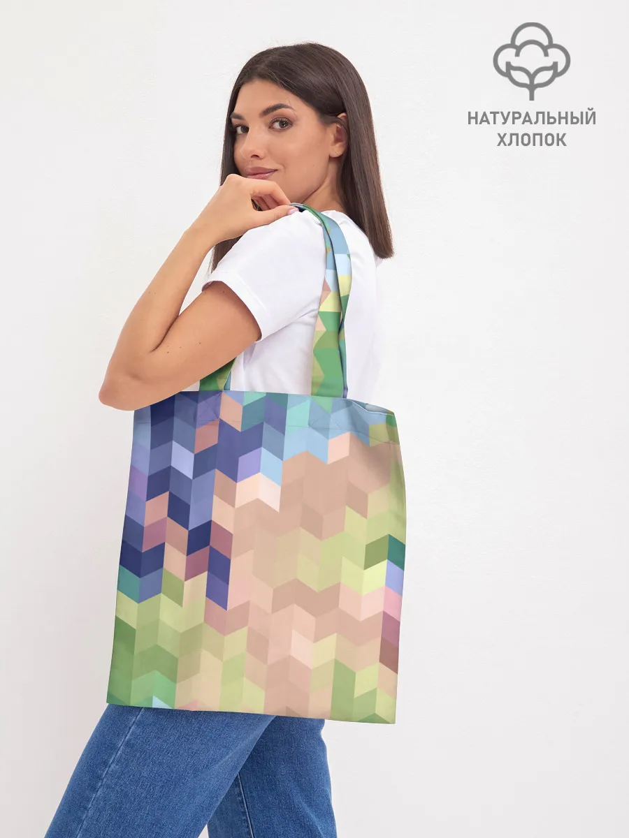 Шоппер база / Абстрактный бежево-синий узор