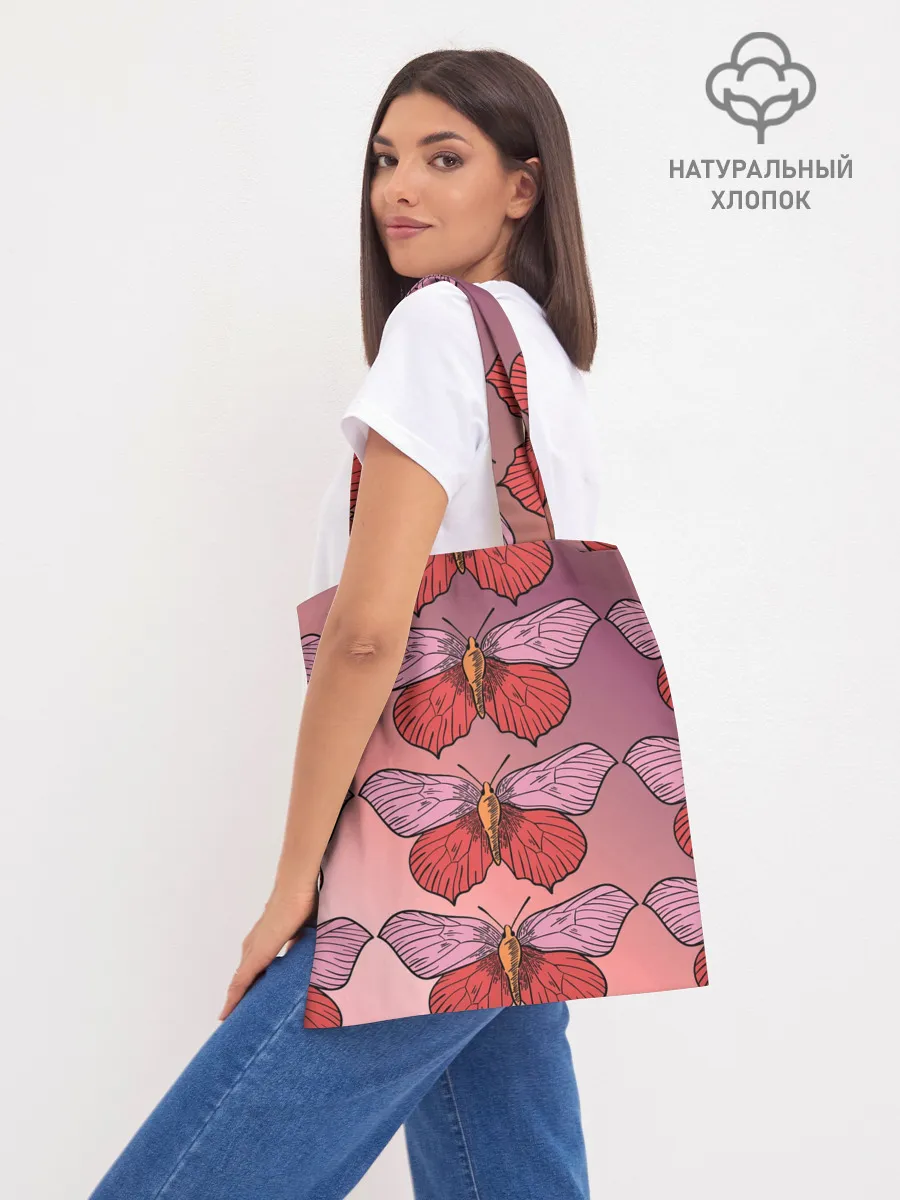 Шоппер база / Розовый принт с бабочками