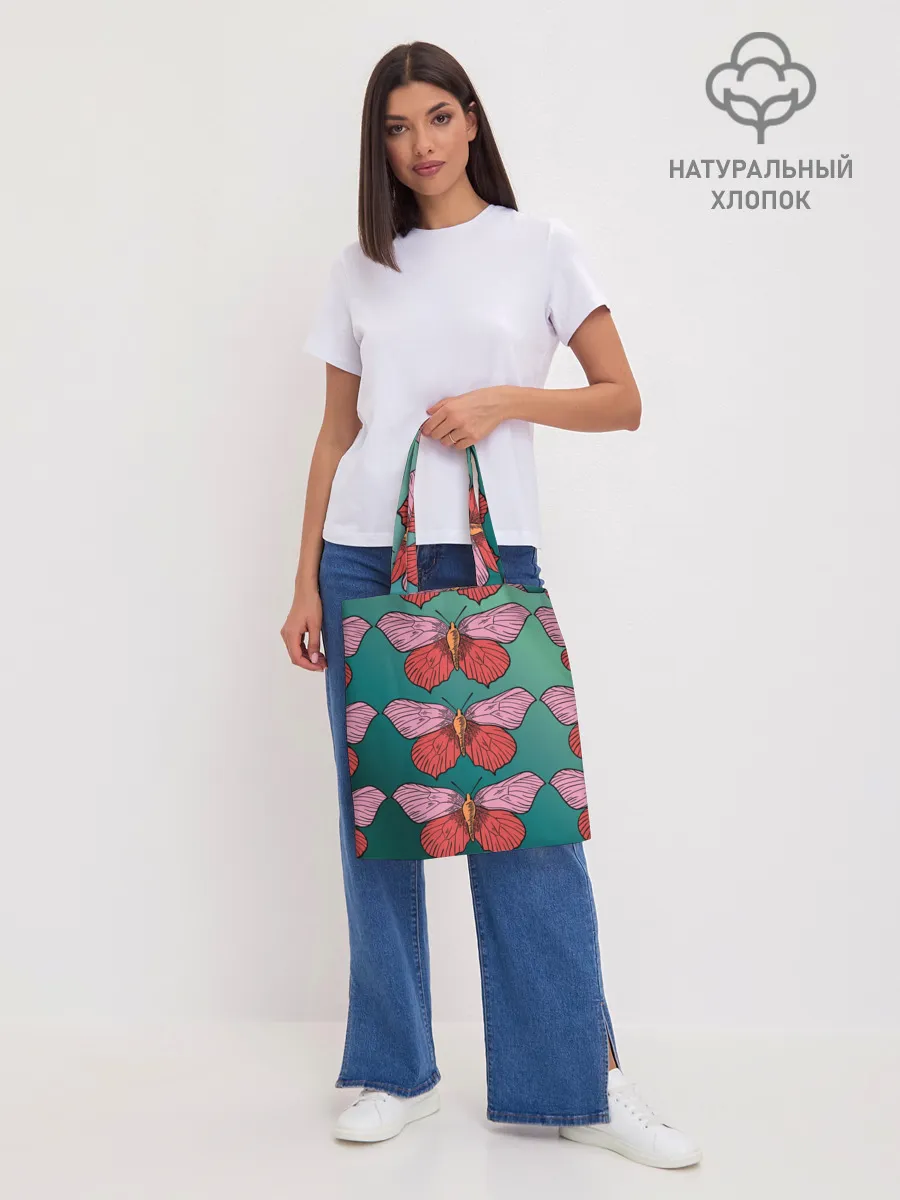 Шоппер база / Зеленый принт с бабочками :)
