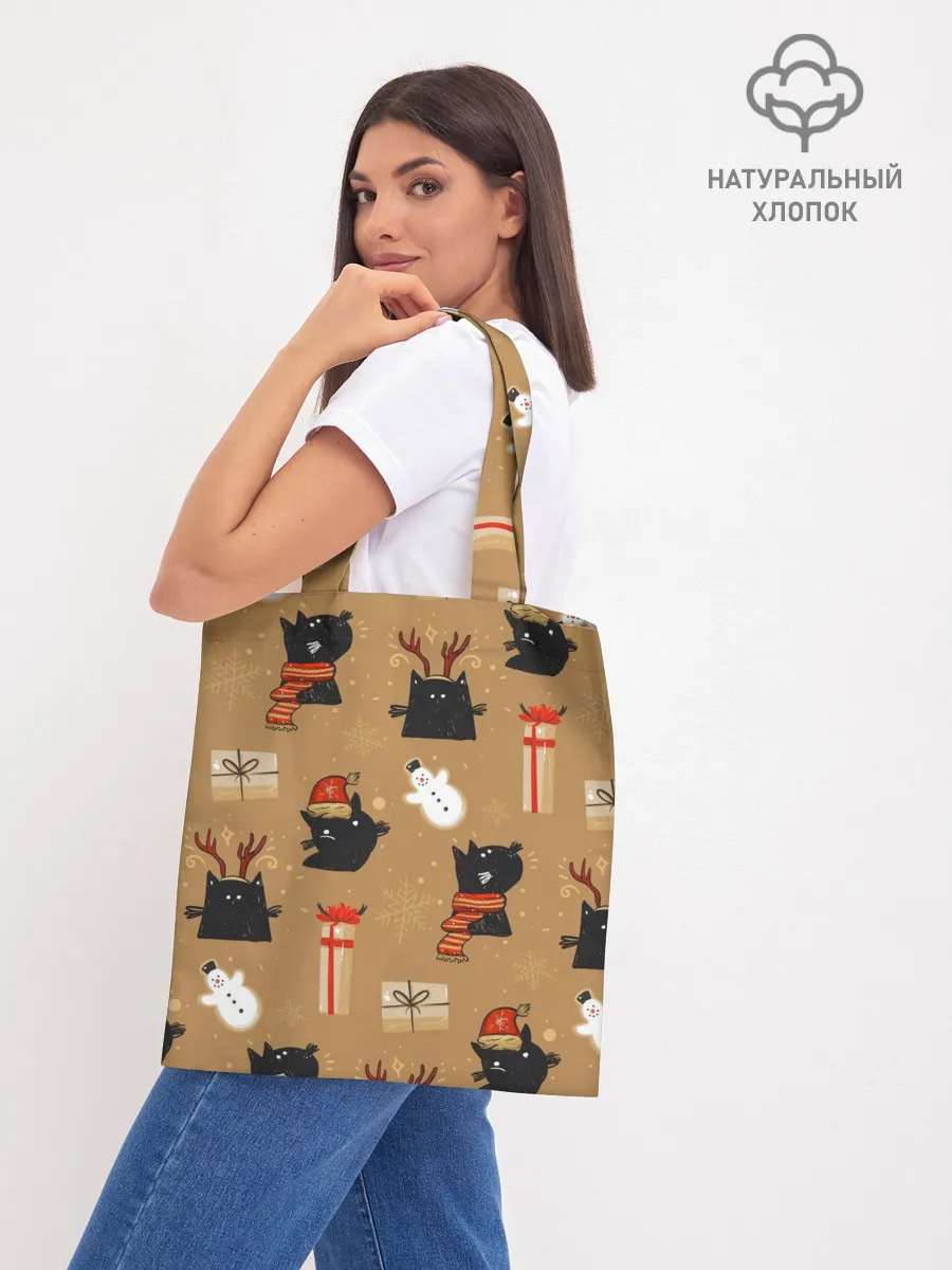 Шоппер база / Черные новогодние коты