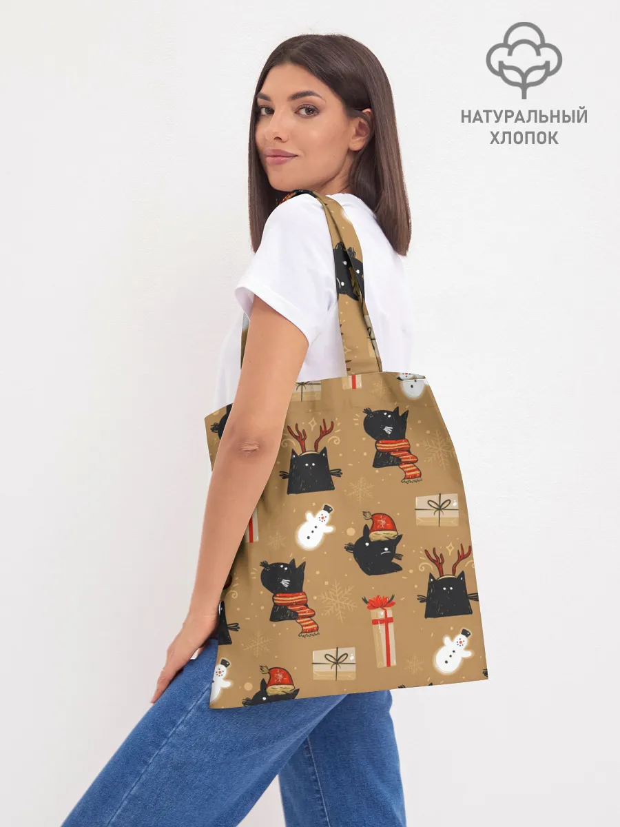 Шоппер база / Черные новогодние коты