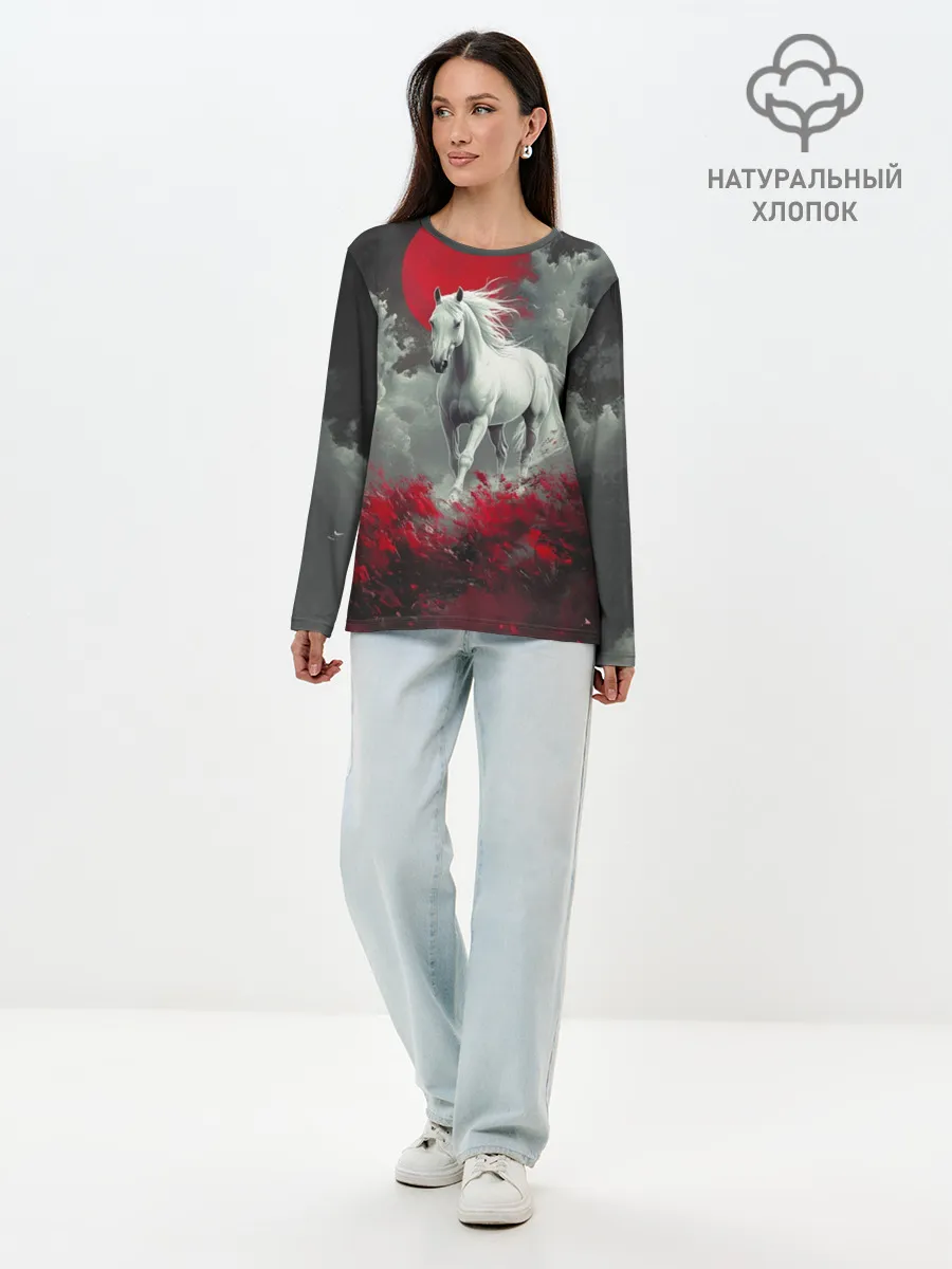 Лонгслив женский. Хлопок / Лошадь и угли