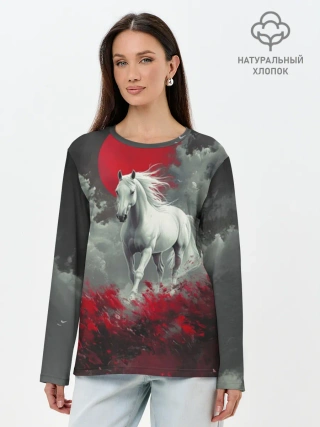 Лонгслив женский. Хлопок / Лошадь и угли